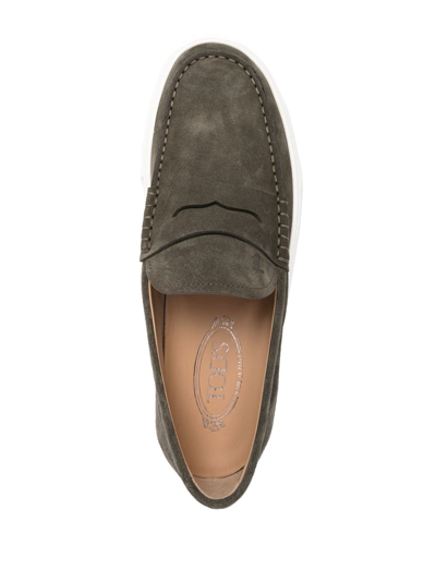 Shop Tod's Gommino Suede Penny Loafers In Green