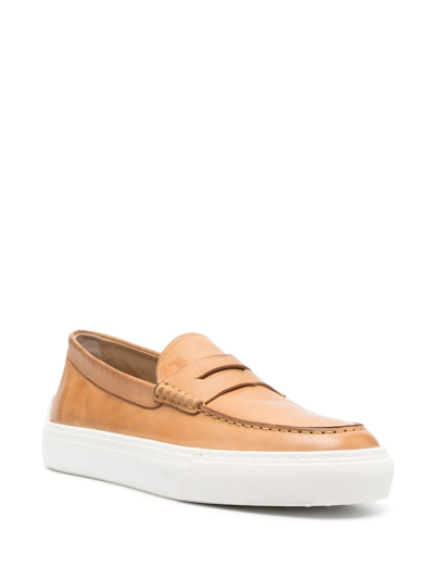 Shop Tod's Rubber-sole Leather Loafers In Brown