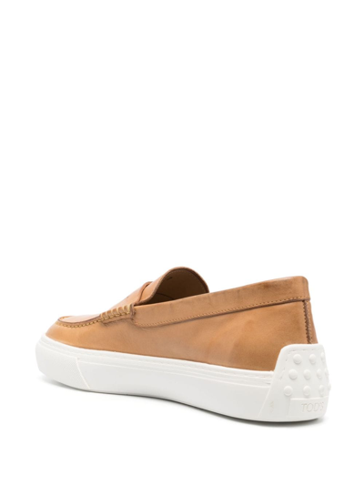 Tod's Rubber-sole Leather Loafers In Brown