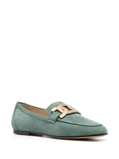 Shop Tod's Kate Suede Loafers In Green
