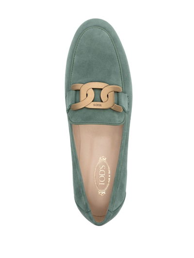 Shop Tod's Kate Suede Loafers In Green