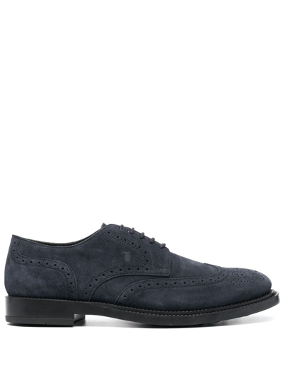 Shop Tod's Suede Derby Shoes In Blue