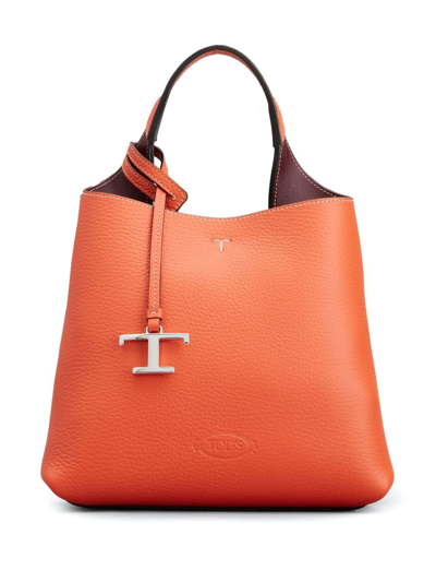 Shop Tod's Logo-pendant Leather Tote Bag In Orange