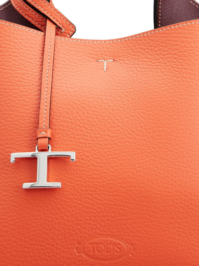 Shop Tod's Logo-pendant Leather Tote Bag In Orange