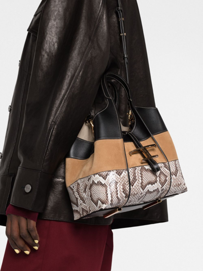 Tod's Timeless Snakeskin Print Tote Bag In Brown
