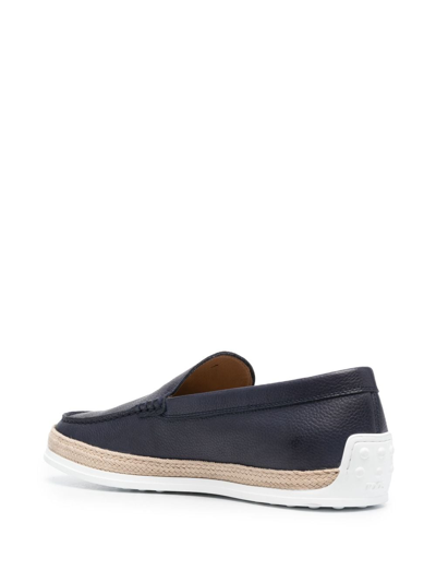 Shop Tod's Raffia-trimmed Leather Loafers In Blue