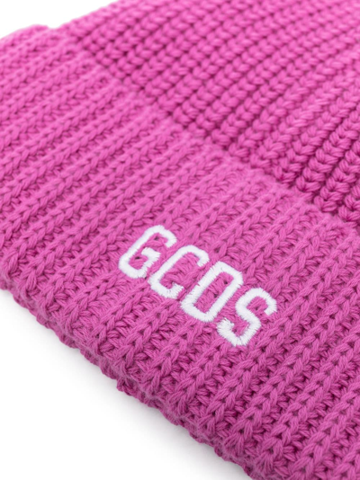 Shop Gcds Logo-embroidered Knitted Beanie In Pink
