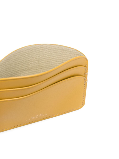 Shop Apc Demi-lune Leather Cardholder In Yellow