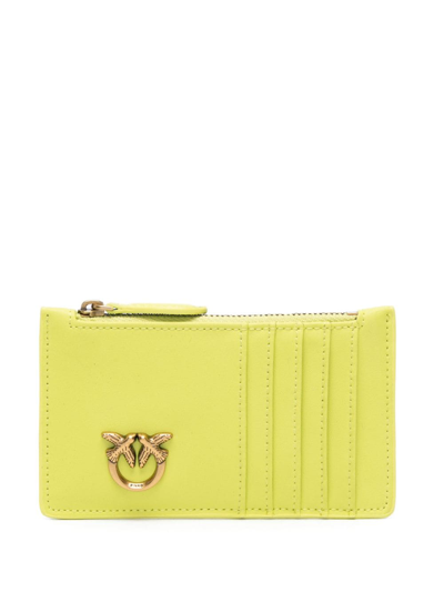 Shop Pinko Love Birds-plaque Leather Cardholder In Green