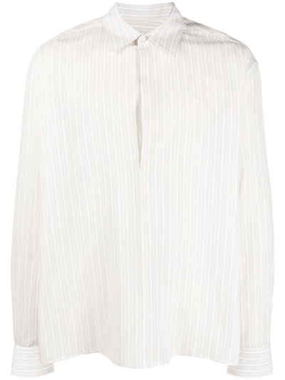 Shop Lanvin Striped Cotton Shirt In White