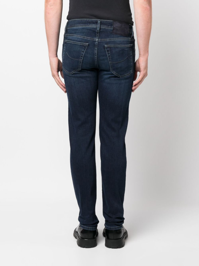 Shop Jacob Cohen Handkerchief-detail Mid-rise Jeans In Blue