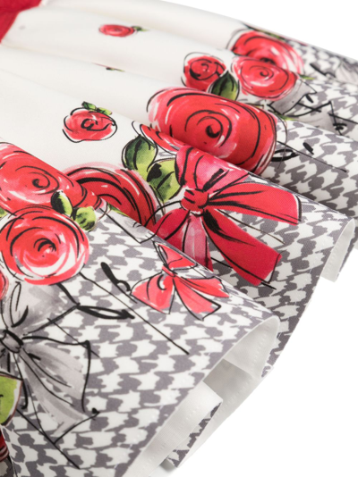 Monnalisa Logo-waistband Floral-print Skirt In White