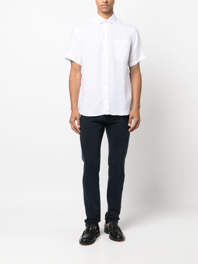 Paul & Shark Short-sleeved Linen Shirt In White