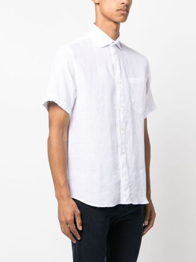 Paul & Shark Short-sleeved Linen Shirt In White