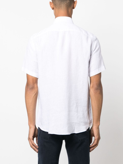 Shop Paul & Shark Short-sleeved Linen Shirt In White