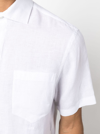 Shop Paul & Shark Short-sleeved Linen Shirt In White