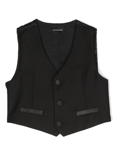 Shop Monnalisa Logo-embroidered Sleeveless Waistcoat In Black