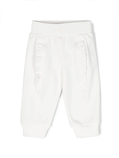 Shop Monnalisa Ruffled Cotton Track Pants In White