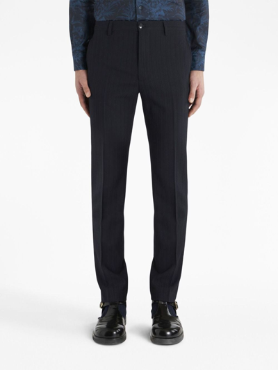 Shop Etro Pressed-crease Tailored Trousers In Blue