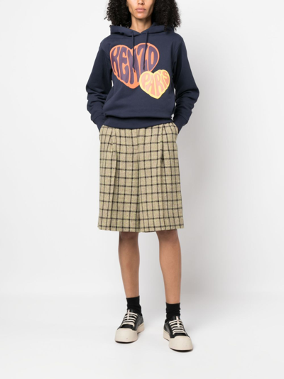 Shop Kenzo Logo-flocked Cotton Hoodie In Blue