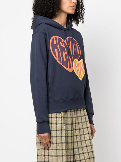 Shop Kenzo Logo-flocked Cotton Hoodie In Blue