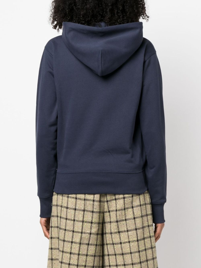 Shop Kenzo Logo-flocked Cotton Hoodie In Blue