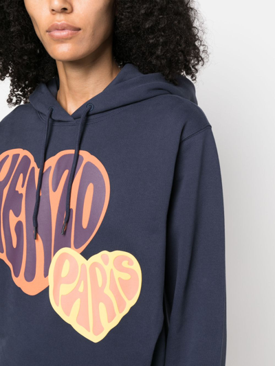 Kenzo Logo-flocked Cotton Hoodie In Blue