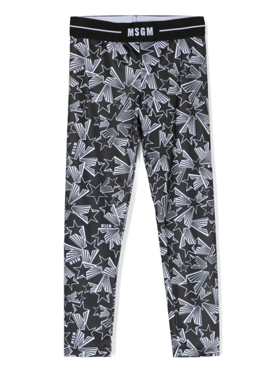 Msgm Girls Black Star Print Leggings In Black