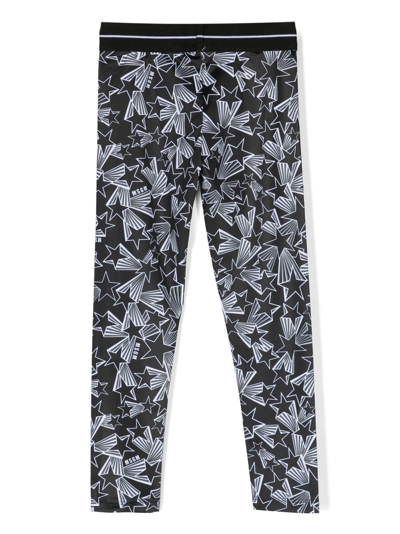 Msgm Girls Black Star Print Leggings In Black