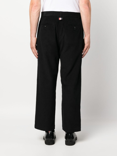 Shop Thom Browne Corduroy Rwb-stripe Trousers In Black