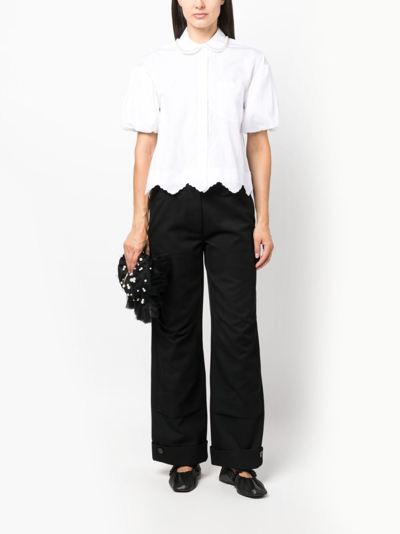 Shop Simone Rocha Virgin Wool-blend Wide-leg Trousers In Black