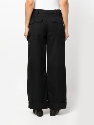 Shop Simone Rocha Virgin Wool-blend Wide-leg Trousers In Black