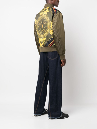 Shop Versace Jeans Couture Logo-print Zip-fastening Bomber Jacket In Green