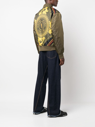 Versace Jeans Couture Logo-print Zip-fastening Bomber Jacket In Green