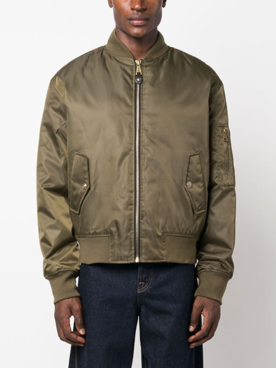 Versace Jeans Couture Logo-print Zip-fastening Bomber Jacket In Green