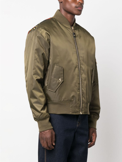 Versace Jeans Couture Logo-print Zip-fastening Bomber Jacket In Green