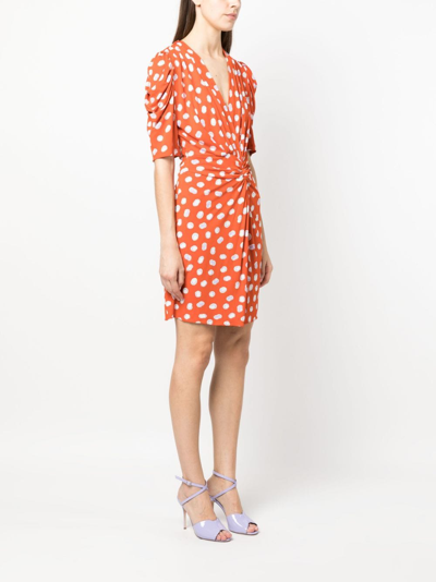 Shop Diane Von Furstenberg Abstract-print Ruched Dress In Orange