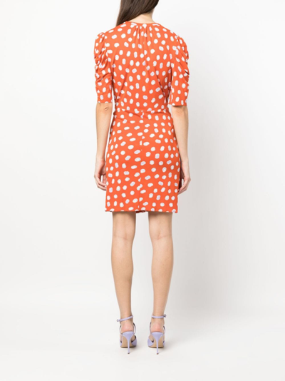 Shop Diane Von Furstenberg Abstract-print Ruched Dress In Orange