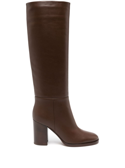 Shop Gianvito Rossi Santiago 90mm Leather Boots In Brown