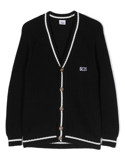 Shop Gcds Logo-embroidered Cotton Cardigan In Black