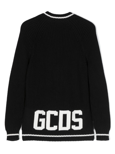 Shop Gcds Logo-embroidered Cotton Cardigan In Black