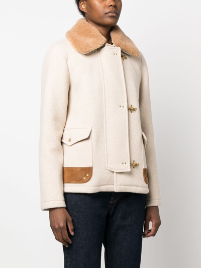Shop Fay Faux-fur Collar Virgin-wool Jacket In Neutrals