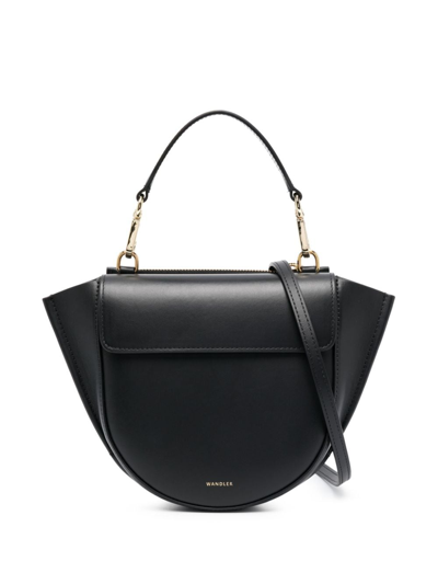 Shop Wandler Mini Hortensia Leather Tote Bag In Black