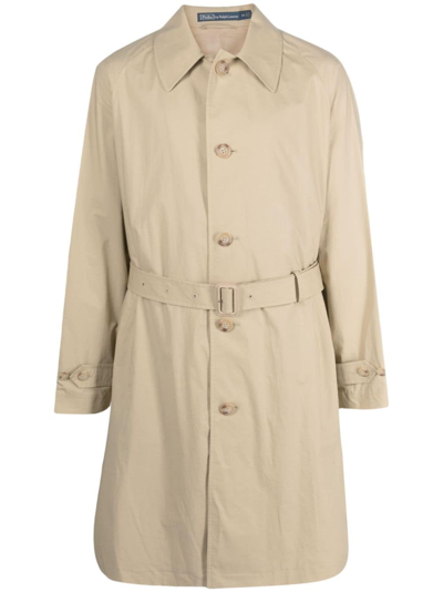 Shop Polo Ralph Lauren Belted Cotton-blend Coat In Neutrals