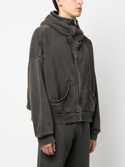 Entire Studios Washed Cotton Full-zip Hoodie In Washed Black