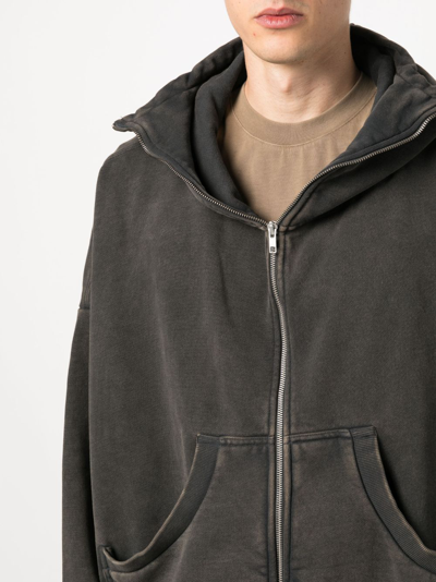 Entire Studios Washed Cotton Full-zip Hoodie In Washed Black