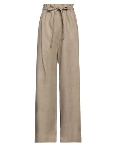 Agnona Woman Pants Khaki Size 6 Linen, Cotton In Beige