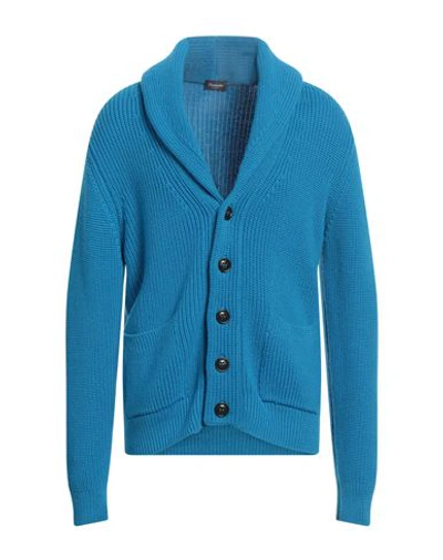 Shop Drumohr Man Cardigan Azure Size 36 Merino Wool In Blue