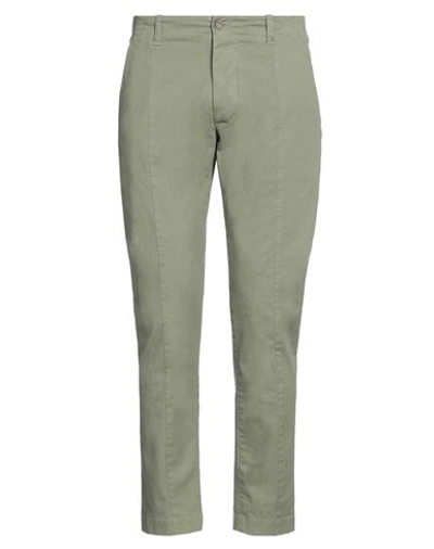 Shop En Avance Man Pants Military Green Size 30 Cotton, Elastane