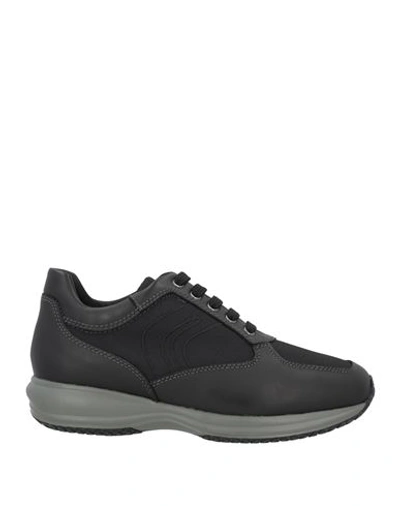 Geox Man Sneakers Black Size 8.5 Soft Leather, Textile Fibers In Black
